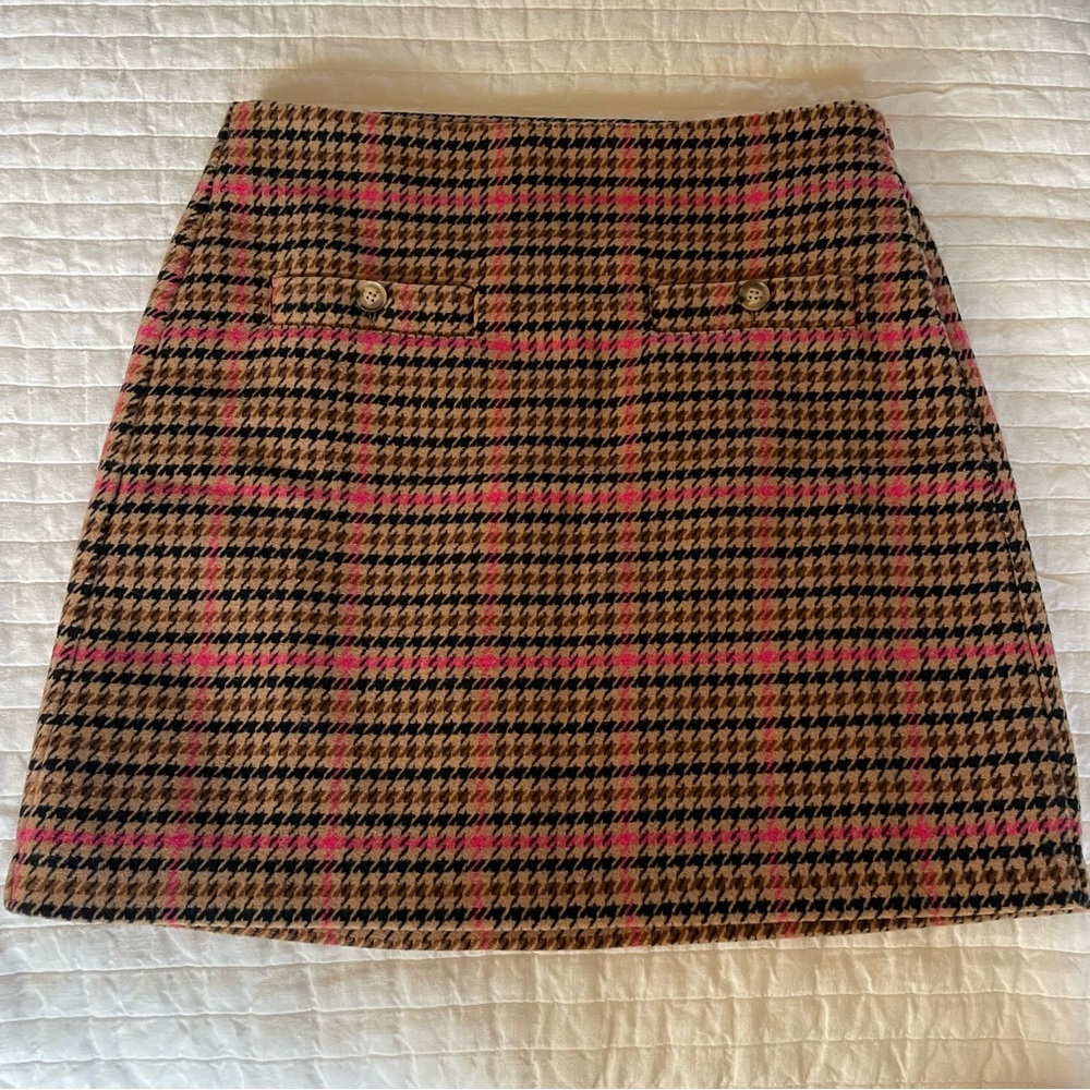 NWT Loft Houndstooth Skirt in Pink and Brown Size 4